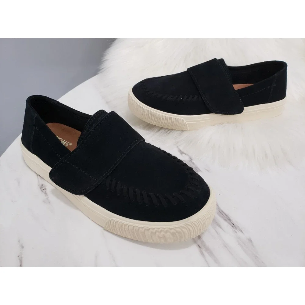 TOMS Altair Black Felt Suede Sneakers Women's Size 5.5 Slip on Hook-n-Loop Strap